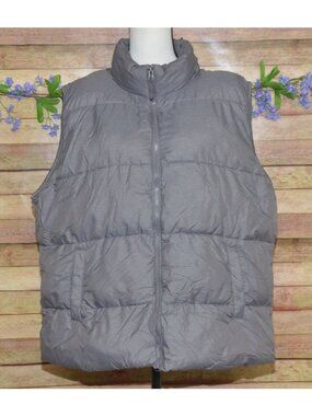 Heat Keep Ladies Gray Sleeveless Quilted Puffer Jacket Size XXL Pocket Insulated